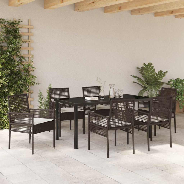 Have Spisebordssæt med pude 7 pcs Brun polyrattan