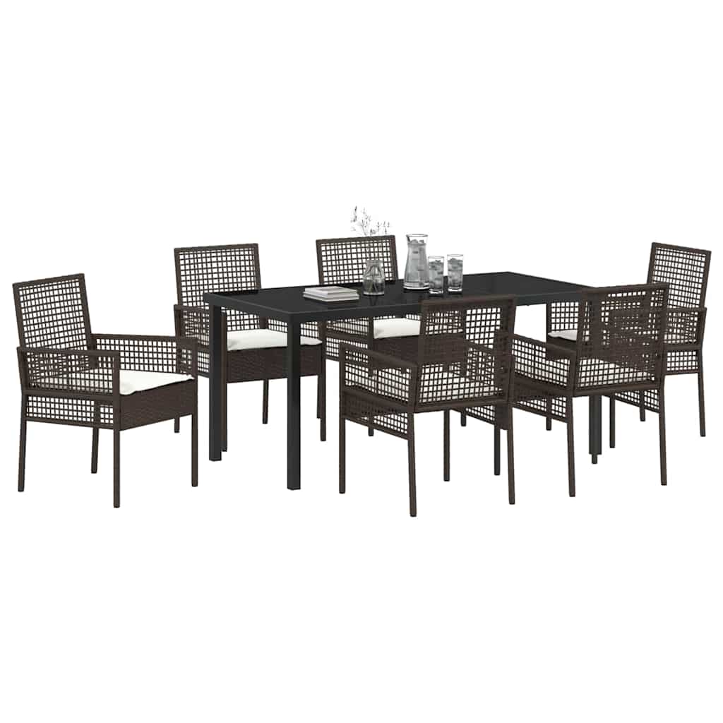 Have Spisebordssæt med pude 7 pcs Brun polyrattan