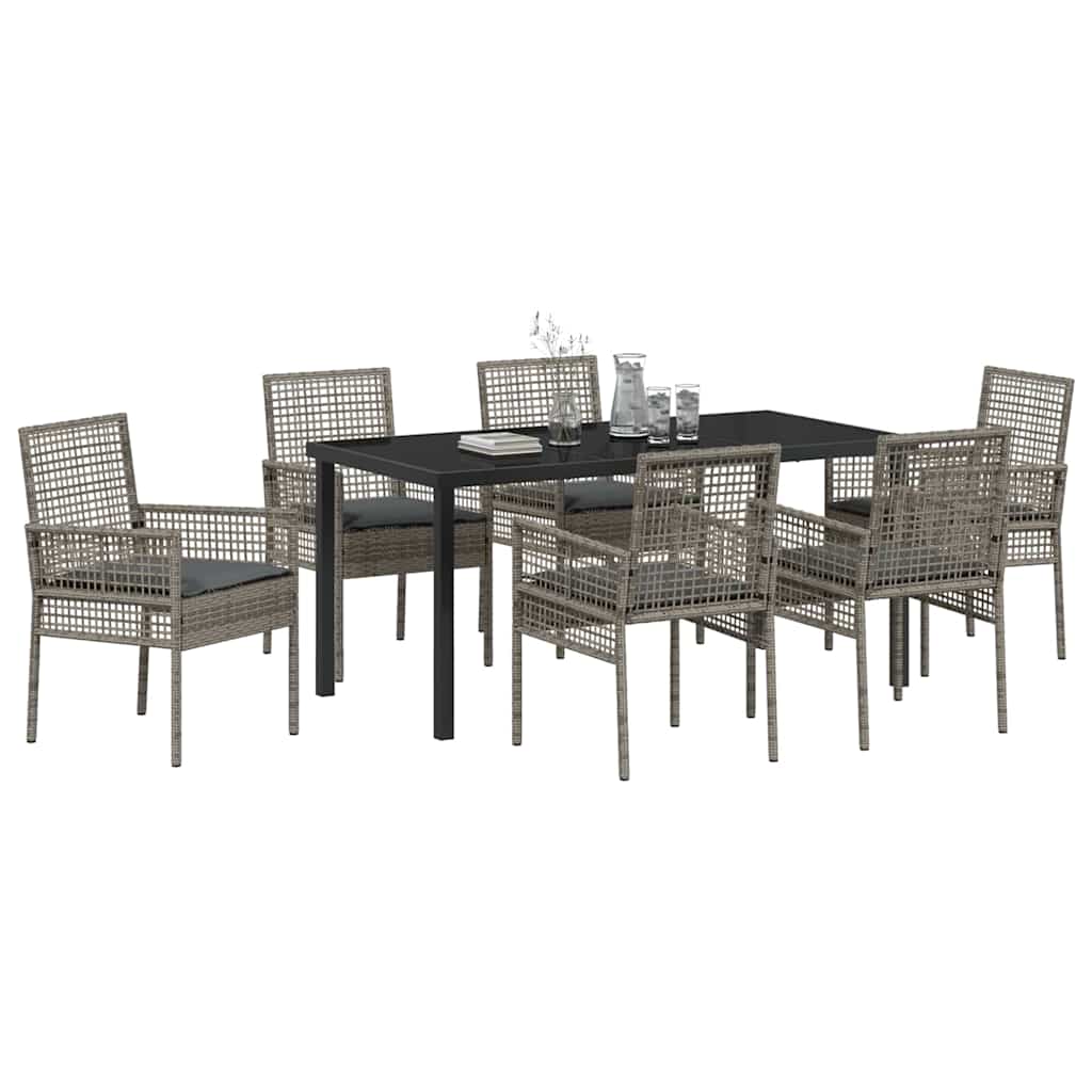 Have Spisebordssæt med pude 7 pcs Grå polyrattan