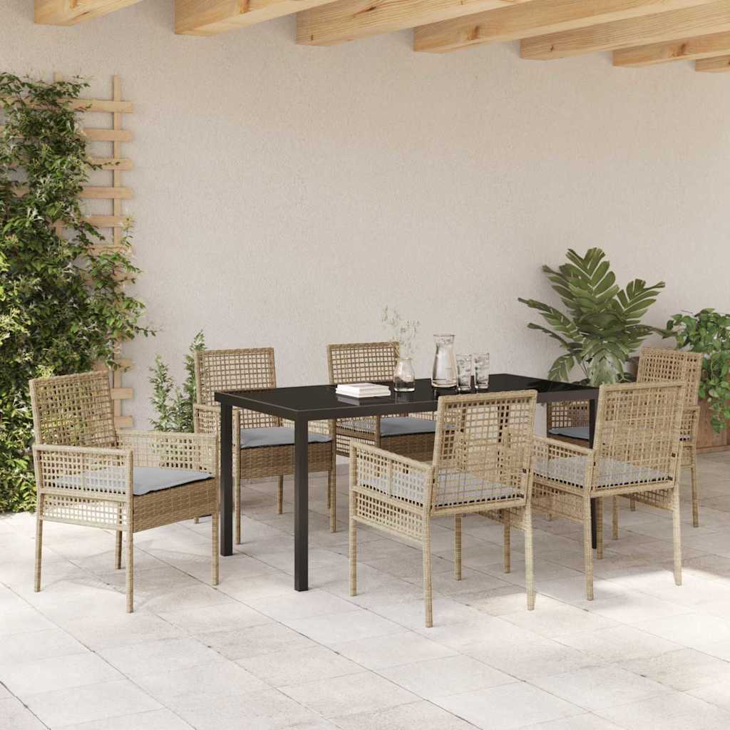 Have Spisebordssæt med pude 7 pcs Beige polyrattan