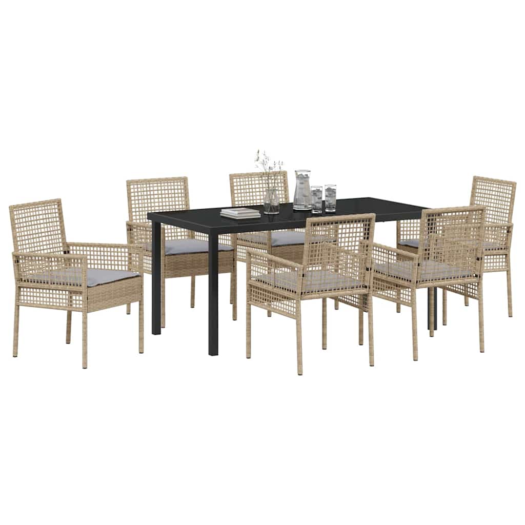Have Spisebordssæt med pude 7 pcs Beige polyrattan