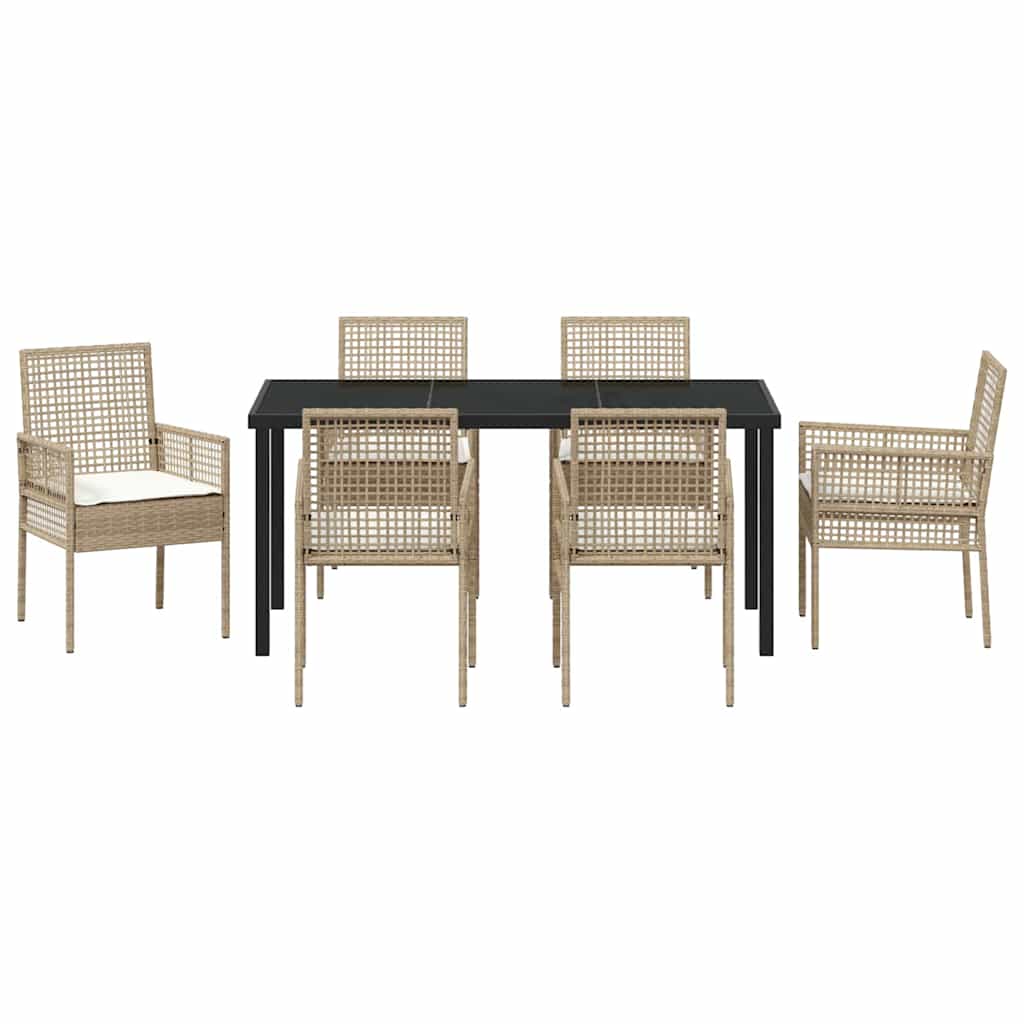 Have Spisebordssæt med pude 7 pcs Beige polyrattan