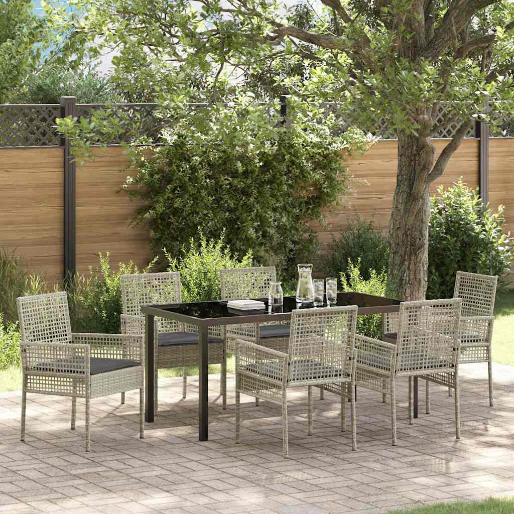 Have Spisebordssæt med pude 7 pcs Lysegrå polyrattan