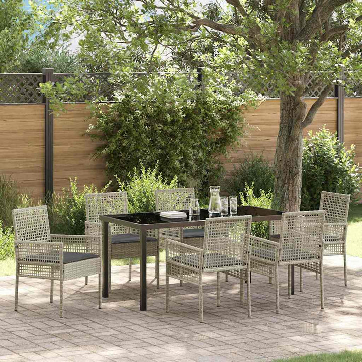 Have Spisebordssæt med pude 7 pcs Lysegrå polyrattan