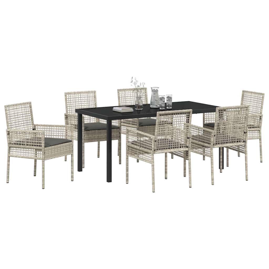 Have Spisebordssæt med pude 7 pcs Lysegrå polyrattan