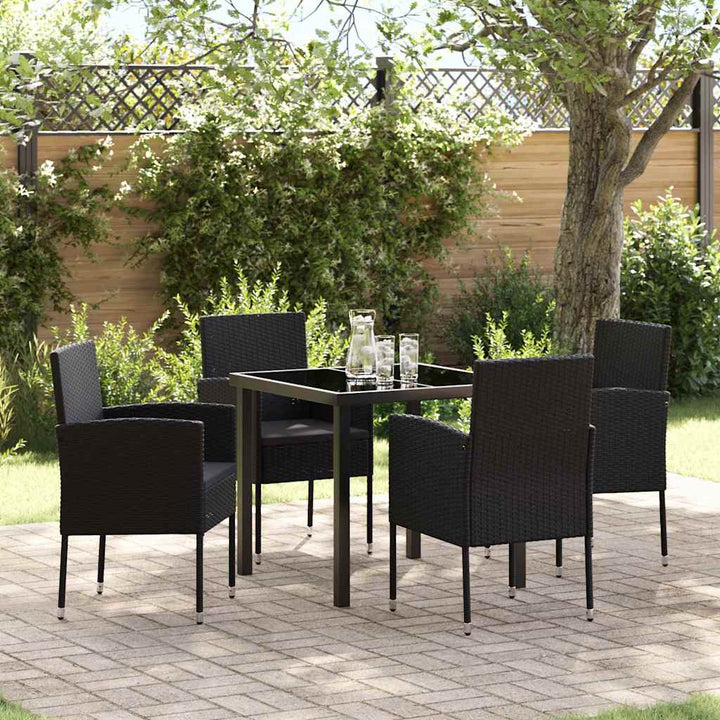 Have Spisebordssæt med pude 5 pcs Sort polyrattan