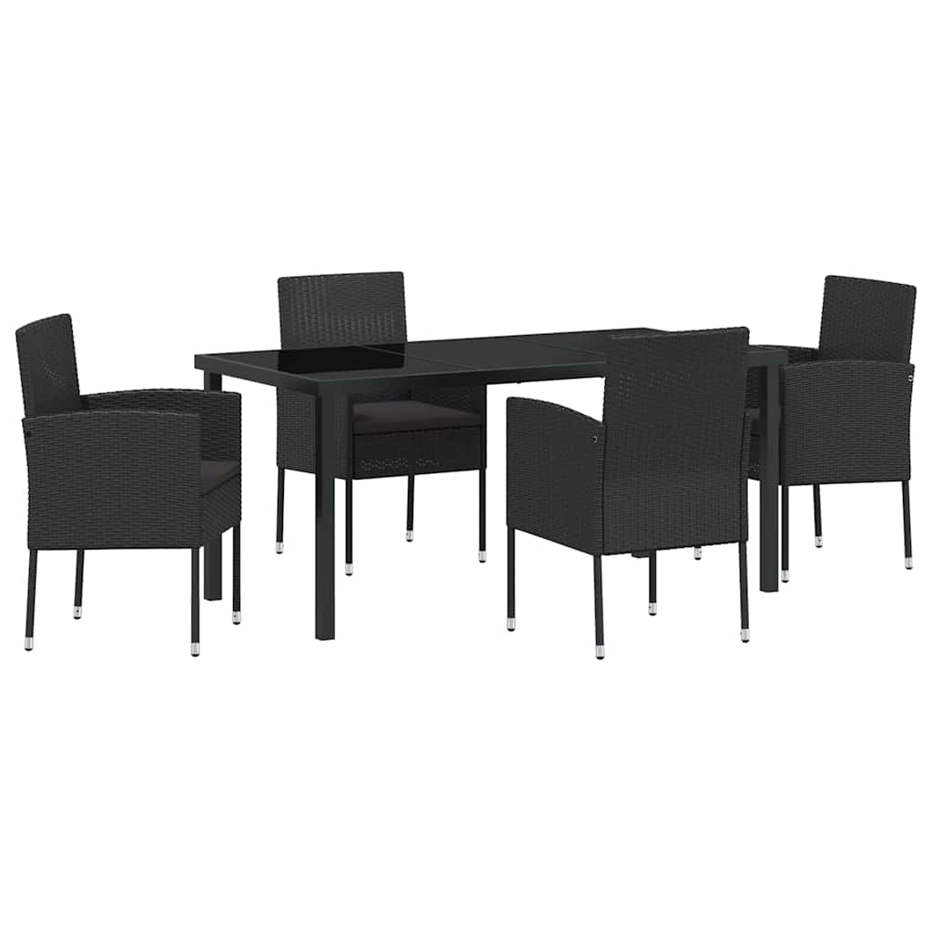 Have Spisebordssæt med pude 5 pcs Sort polyrattan