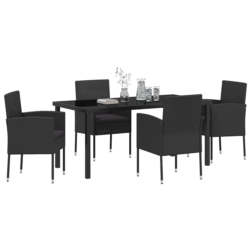 Have Spisebordssæt med pude 5 pcs Sort polyrattan