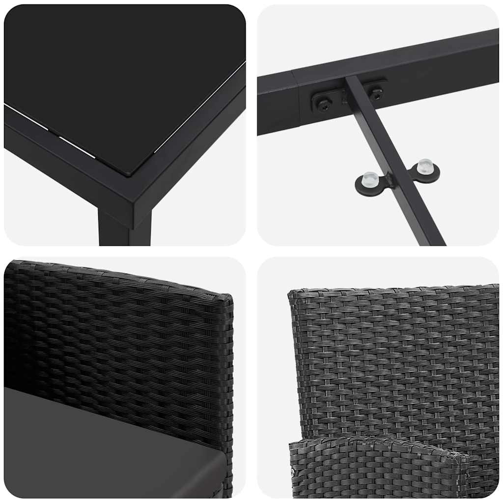 Have Spisebordssæt med pude 9 pcs Sort polyrattan