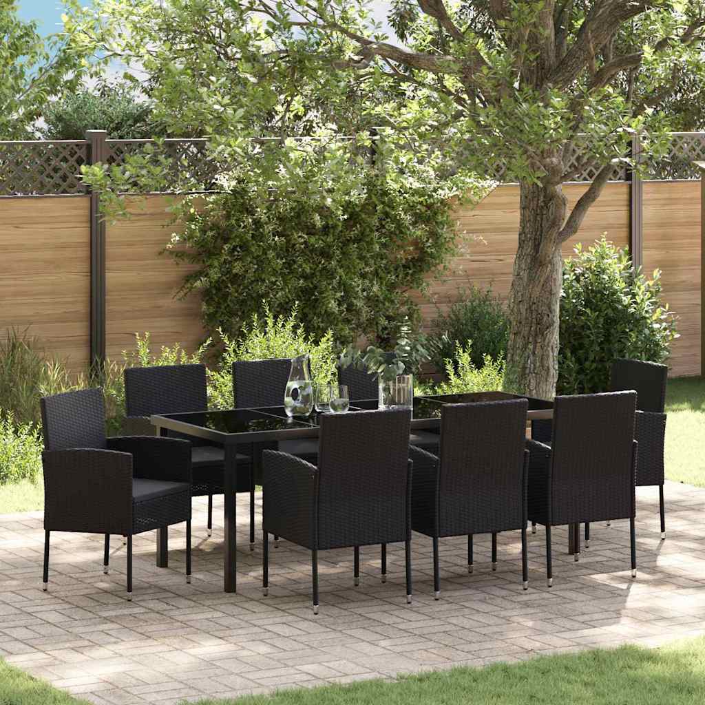 Have Spisebordssæt med pude 9 pcs Sort polyrattan