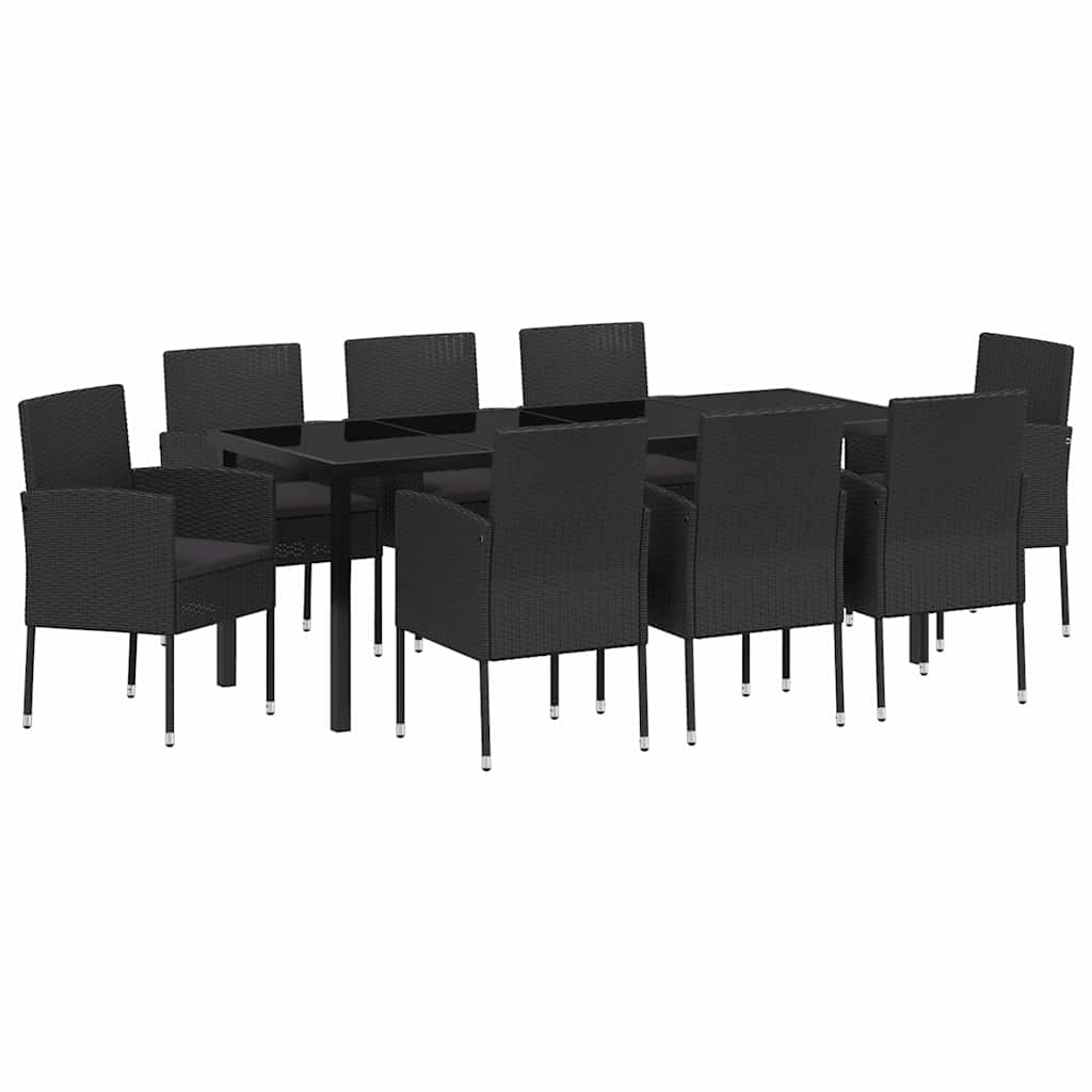 Have Spisebordssæt med pude 9 pcs Sort polyrattan
