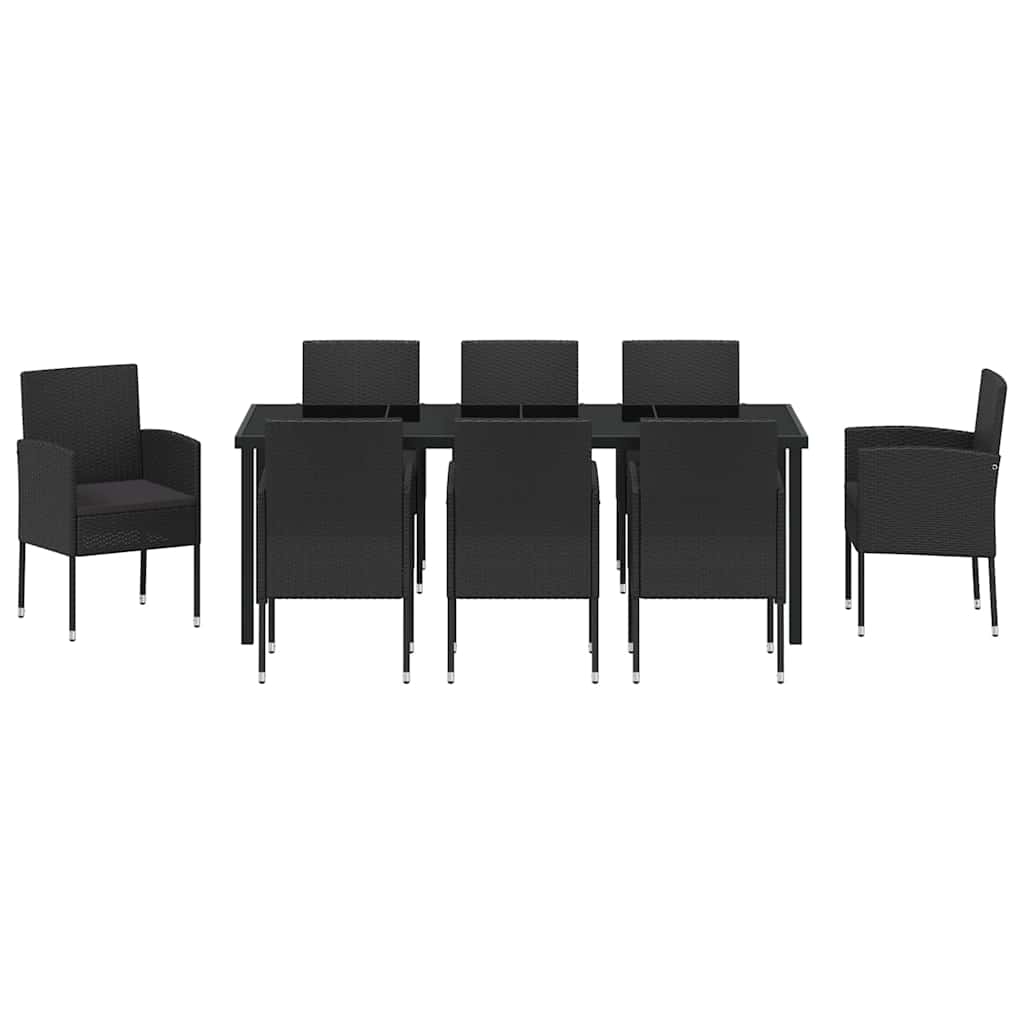 Have Spisebordssæt med pude 9 pcs Sort polyrattan