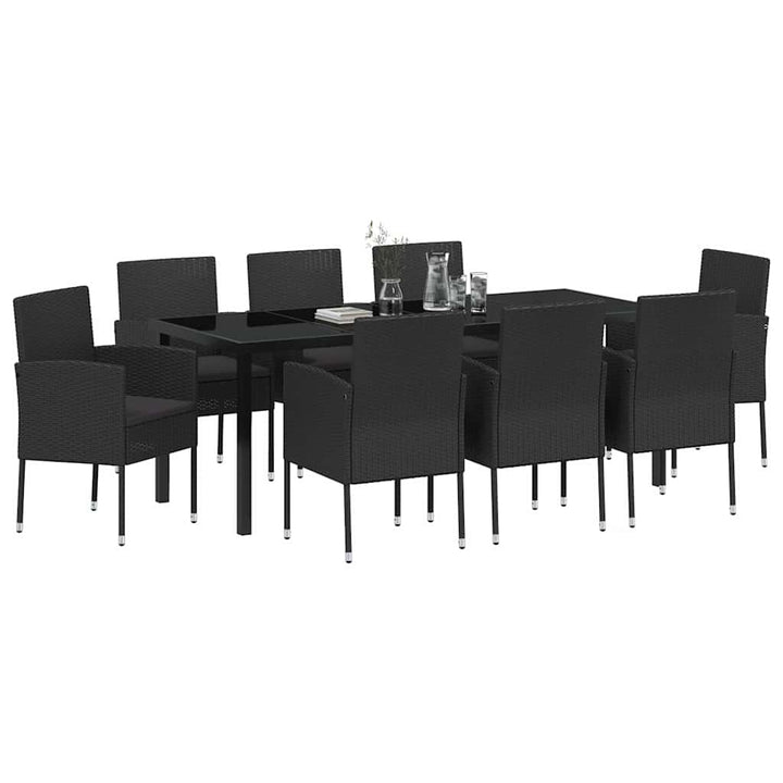 Have Spisebordssæt med pude 9 pcs Sort polyrattan