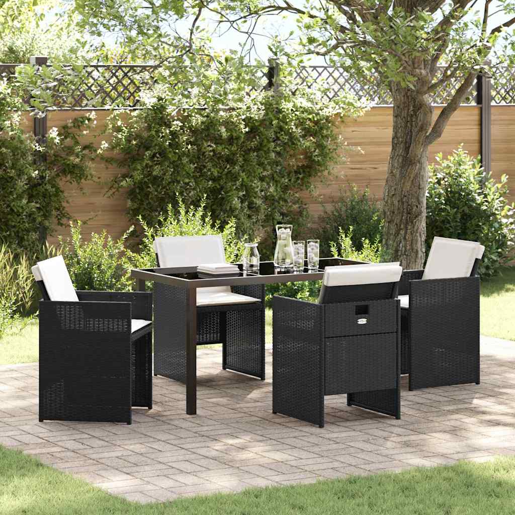 Have Spisebordssæt med pude 5 pcs Sort polyrattan