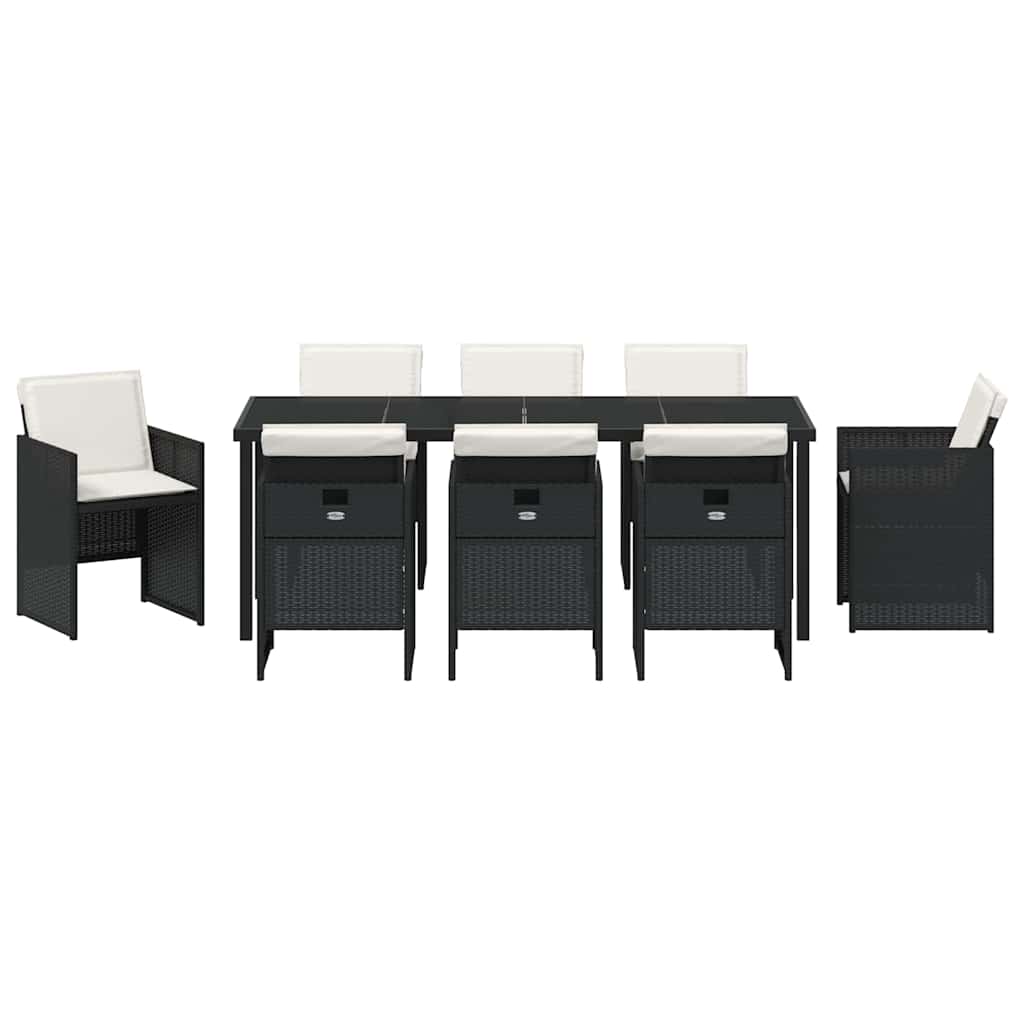 Have Spisebordssæt med pude 9 pcs Sort polyrattan