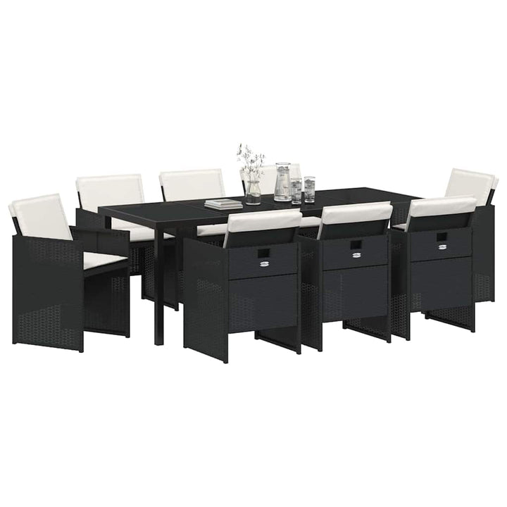 Have Spisebordssæt med pude 9 pcs Sort polyrattan