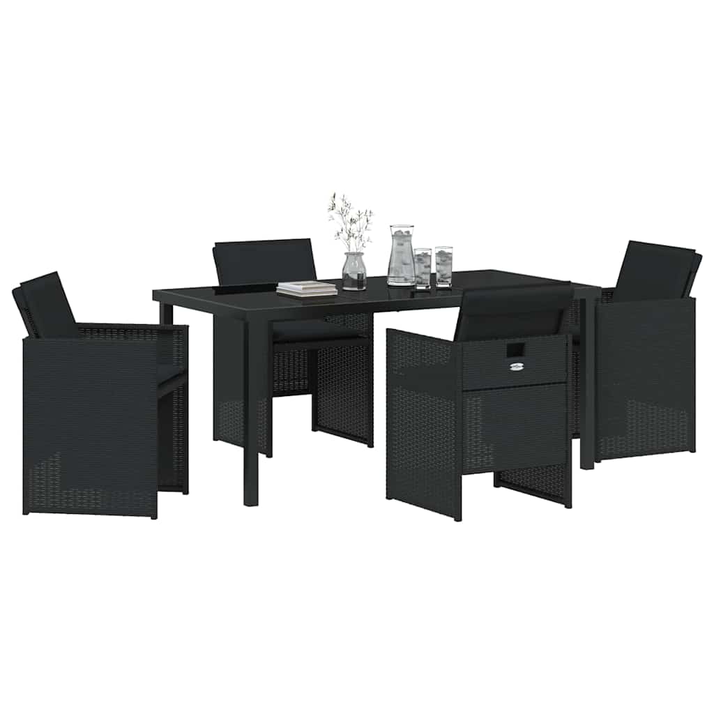 Have Spisebordssæt med pude 5 pcs Sort polyrattan