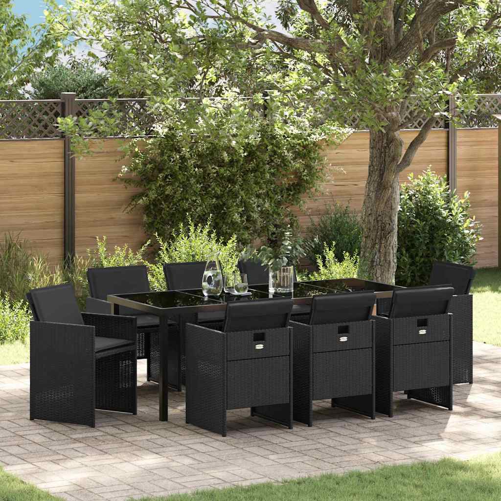 Have Spisebordssæt med pude 9 pcs Sort polyrattan