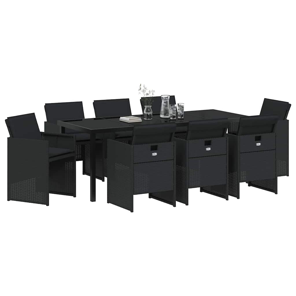 Have Spisebordssæt med pude 9 pcs Sort polyrattan