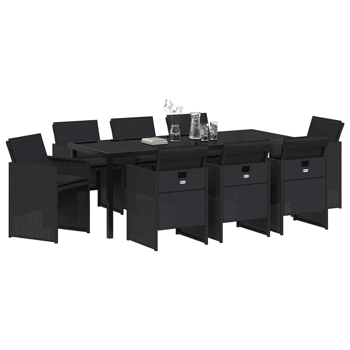 Have Spisebordssæt med pude 9 pcs Sort polyrattan