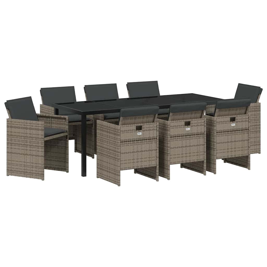 Have Spisebordssæt med pude 9 pcs Grå polyrattan