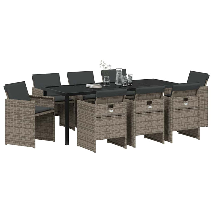 Have Spisebordssæt med pude 9 pcs Grå polyrattan