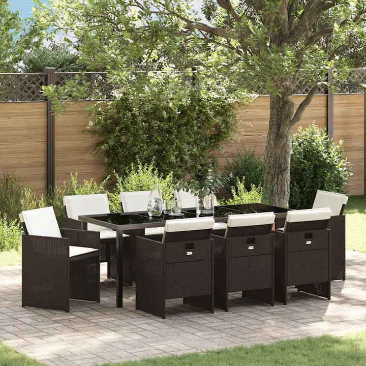Have Spisebordssæt med pude 9 pcs Brun polyrattan