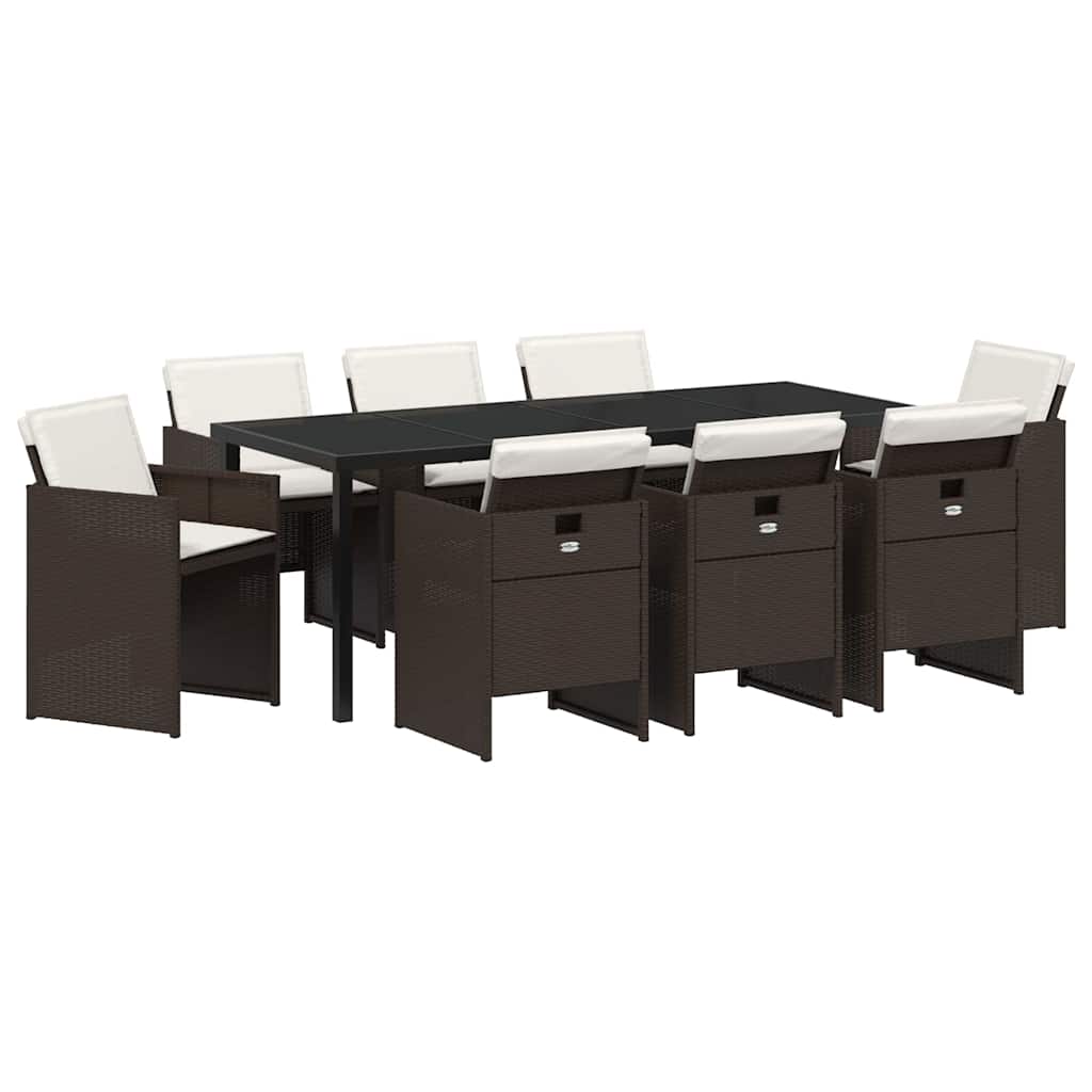 Have Spisebordssæt med pude 9 pcs Brun polyrattan