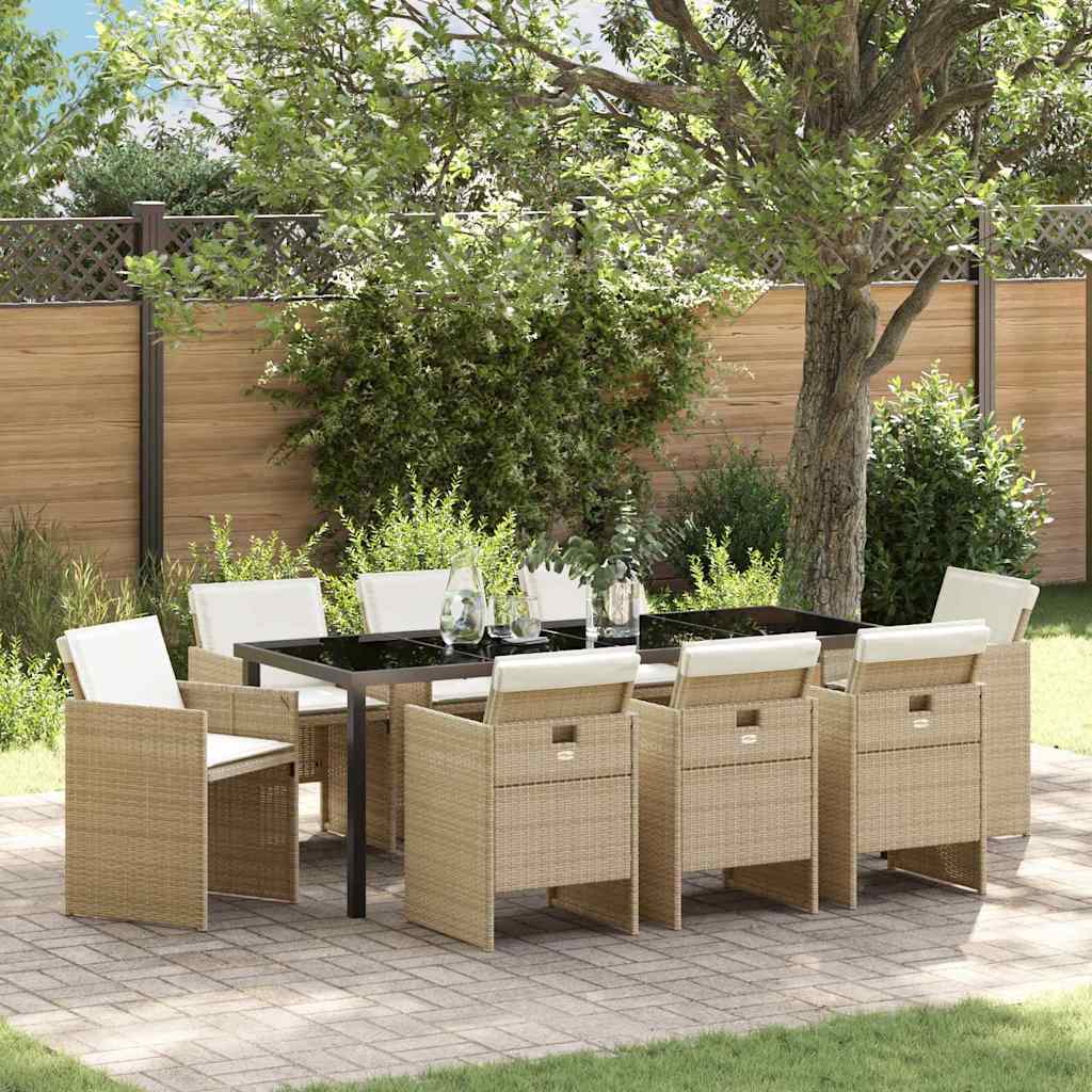 Have Spisebordssæt med pude 9 pcs Beige polyrattan