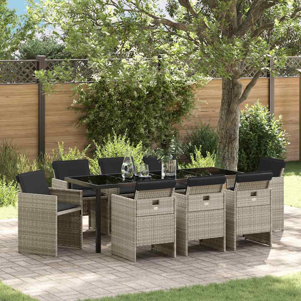 Have Spisebordssæt med pude 9 pcs Lysegrå polyrattan