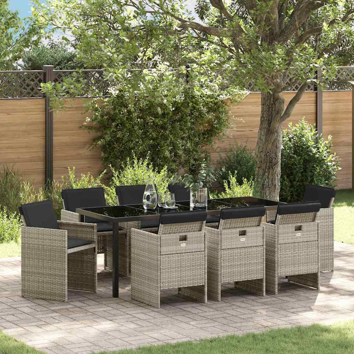 Have Spisebordssæt med pude 9 pcs Lysegrå polyrattan