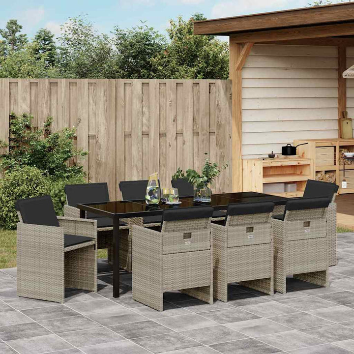 Have Spisebordssæt med pude 9 pcs Lysegrå polyrattan