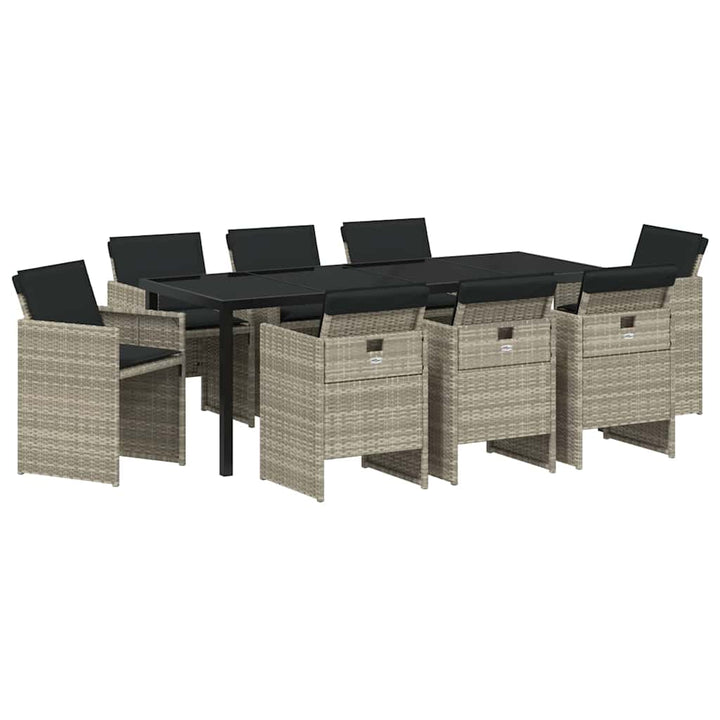 Have Spisebordssæt med pude 9 pcs Lysegrå polyrattan