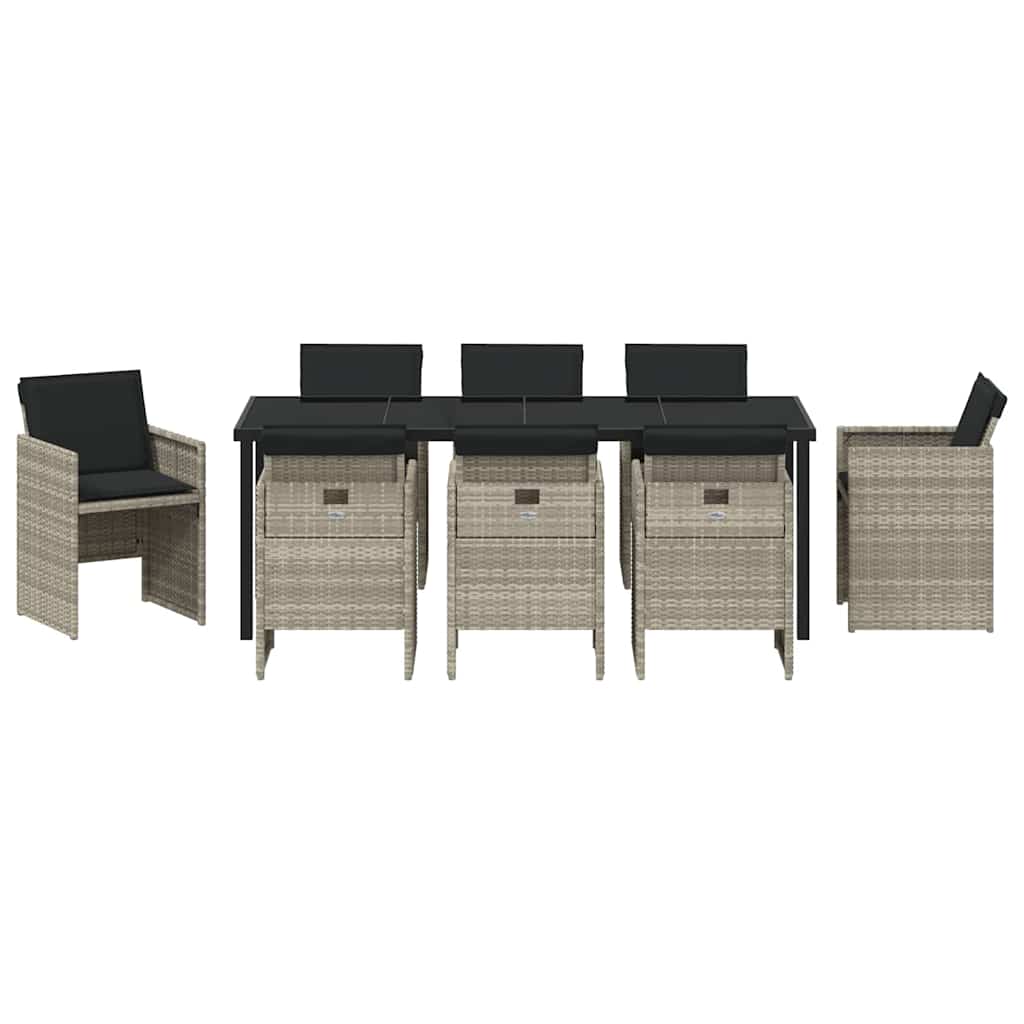 Have Spisebordssæt med pude 9 pcs Lysegrå polyrattan