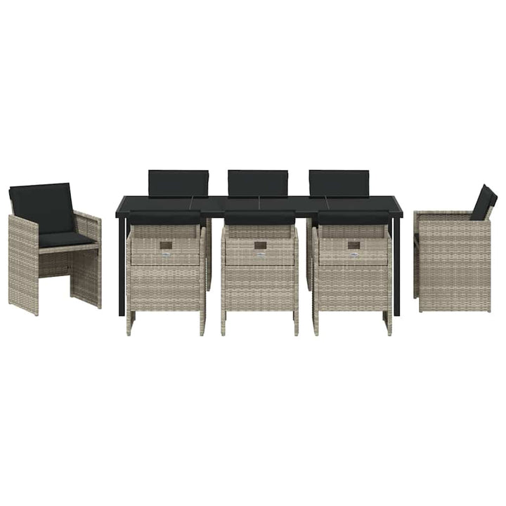 Have Spisebordssæt med pude 9 pcs Lysegrå polyrattan