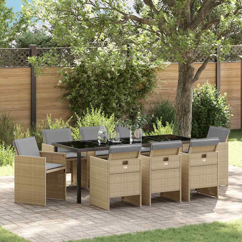 Have Spisebordssæt med pude 9 pcs Beige polyrattan
