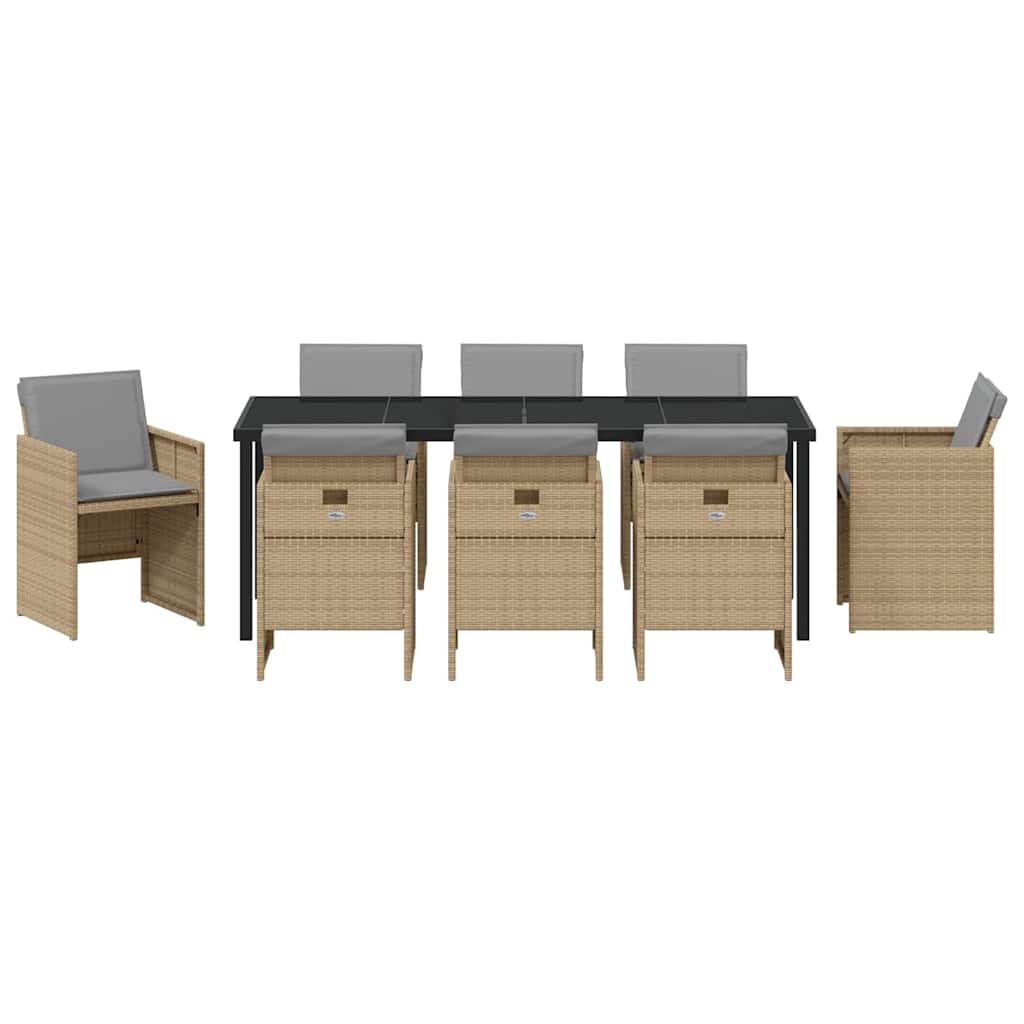 Have Spisebordssæt med pude 9 pcs Beige polyrattan