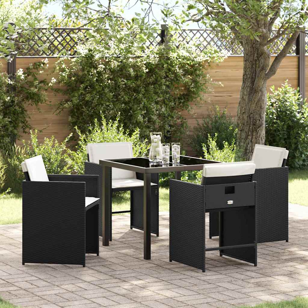 Have Spisebordssæt med pude 5 pcs Sort polyrattan