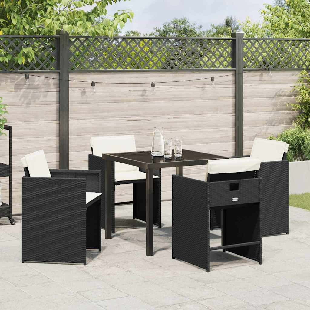 Have Spisebordssæt med pude 5 pcs Sort polyrattan