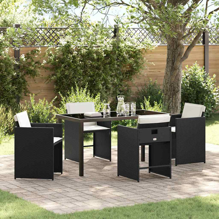 Have Spisebordssæt med pude 5 pcs Sort polyrattan