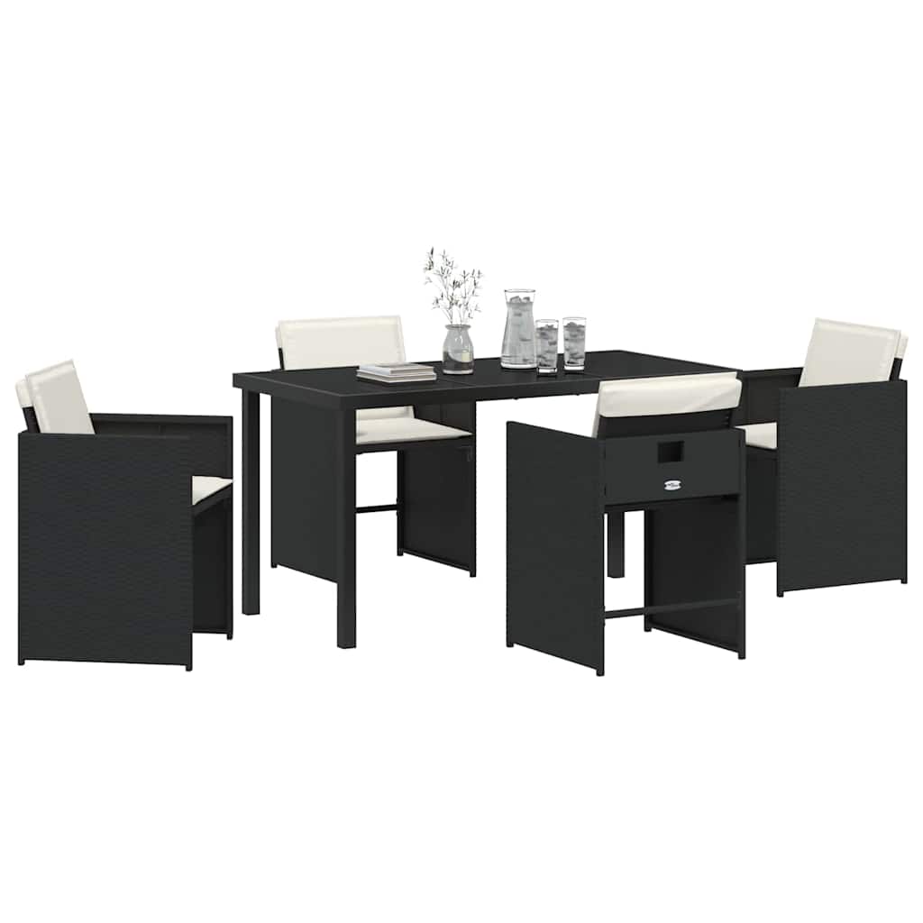 Have Spisebordssæt med pude 5 pcs Sort polyrattan