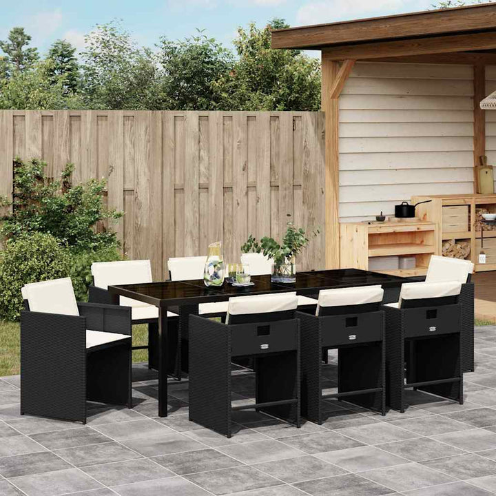 Have Spisebordssæt med pude 9 pcs Sort polyrattan