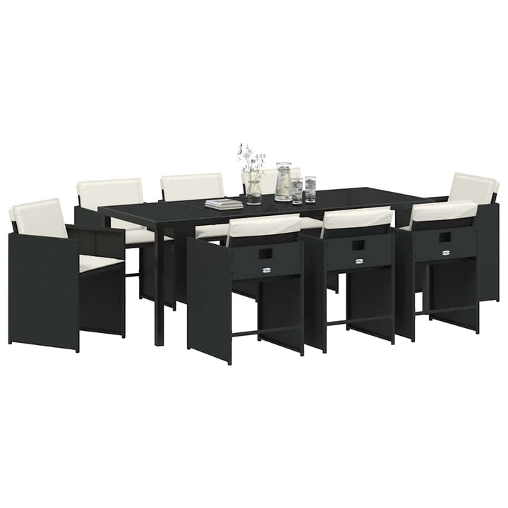 Have Spisebordssæt med pude 9 pcs Sort polyrattan