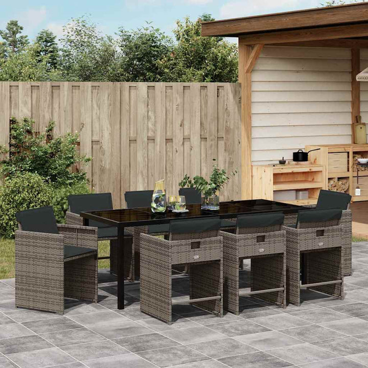 Have Spisebordssæt med pude 9 pcs Grå polyrattan