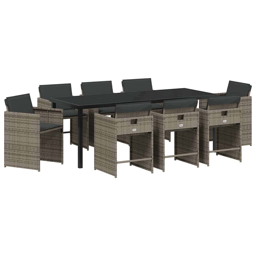 Have Spisebordssæt med pude 9 pcs Grå polyrattan