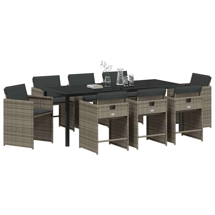 Have Spisebordssæt med pude 9 pcs Grå polyrattan