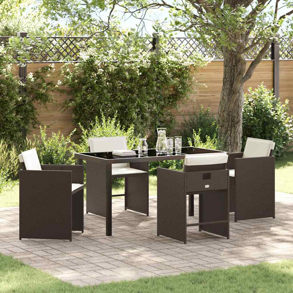 Have Spisebordssæt med pude 5 pcs Brun polyrattan