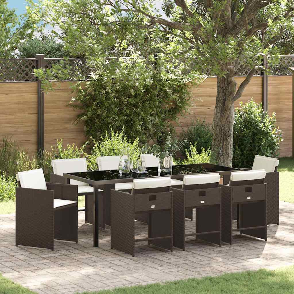 Have Spisebordssæt med pude 9 pcs Brun polyrattan