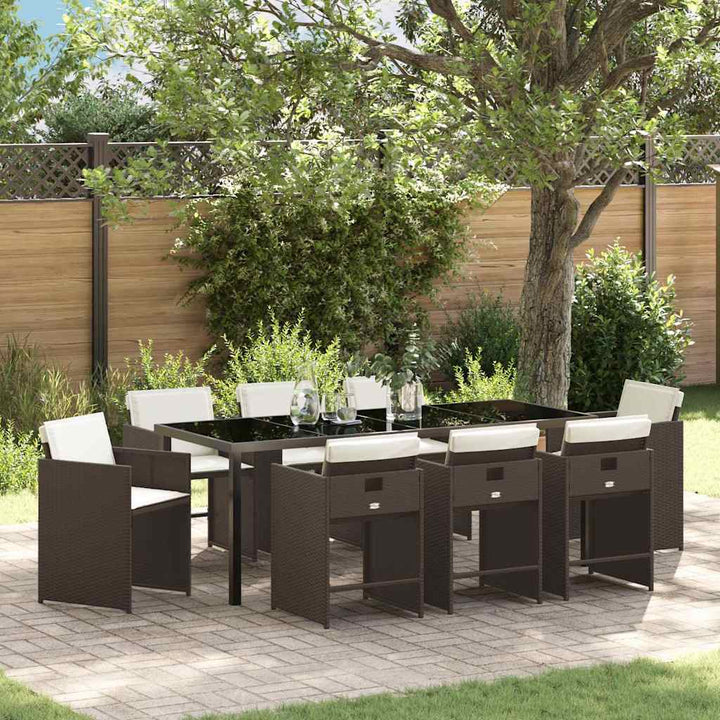Have Spisebordssæt med pude 9 pcs Brun polyrattan