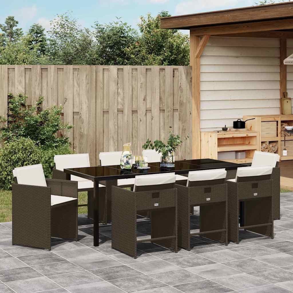 Have Spisebordssæt med pude 9 pcs Brun polyrattan